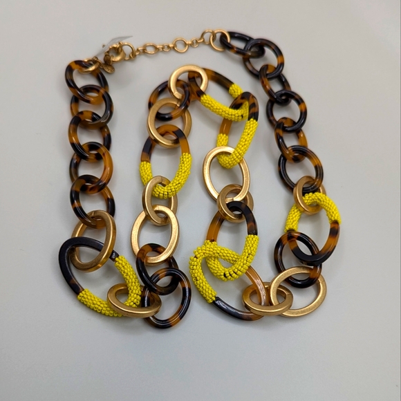 J. Crew Acrylic Tortoise Shell and Seed Bead Link Necklace New - Picture 2 of 6